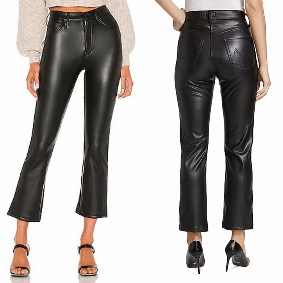 MOTHER Insider Ankle Black Faux Leather Cropped Flare wax on wax off ❤️‍🔥